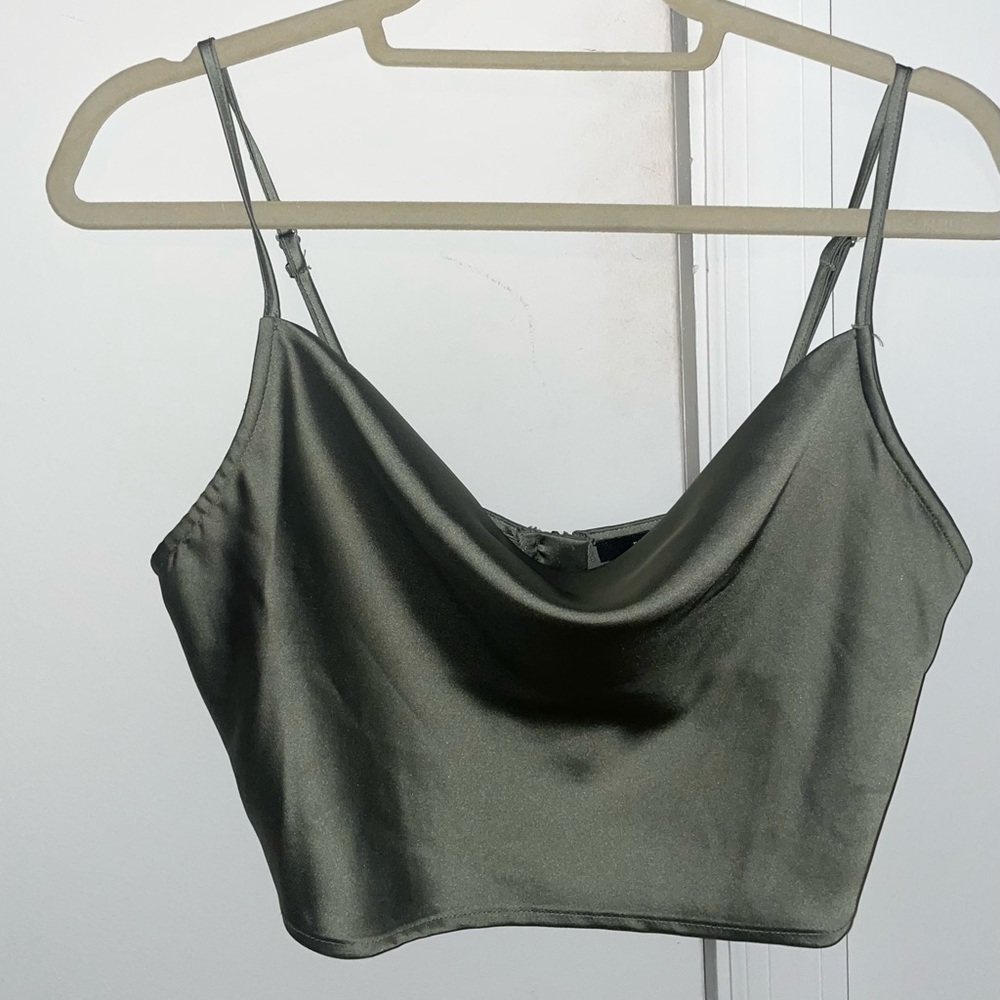 Satin green crop top with adjustable straps